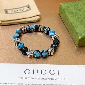 Gucci Black and Blue Beaded Bracelet with Silver Accents